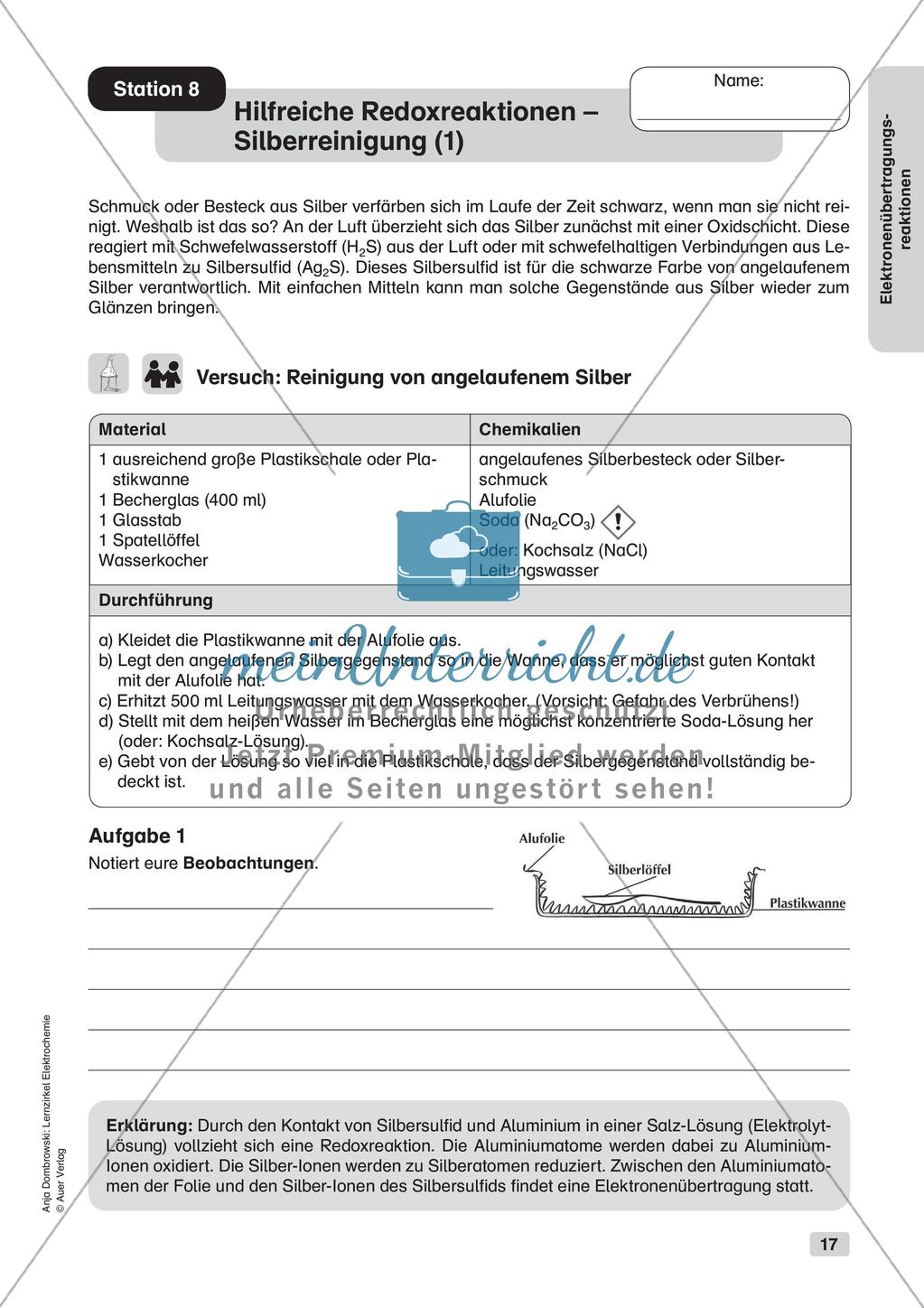 Lernzirkel Elektrochemie: Elektronenübertragungsreaktionen Preview 19