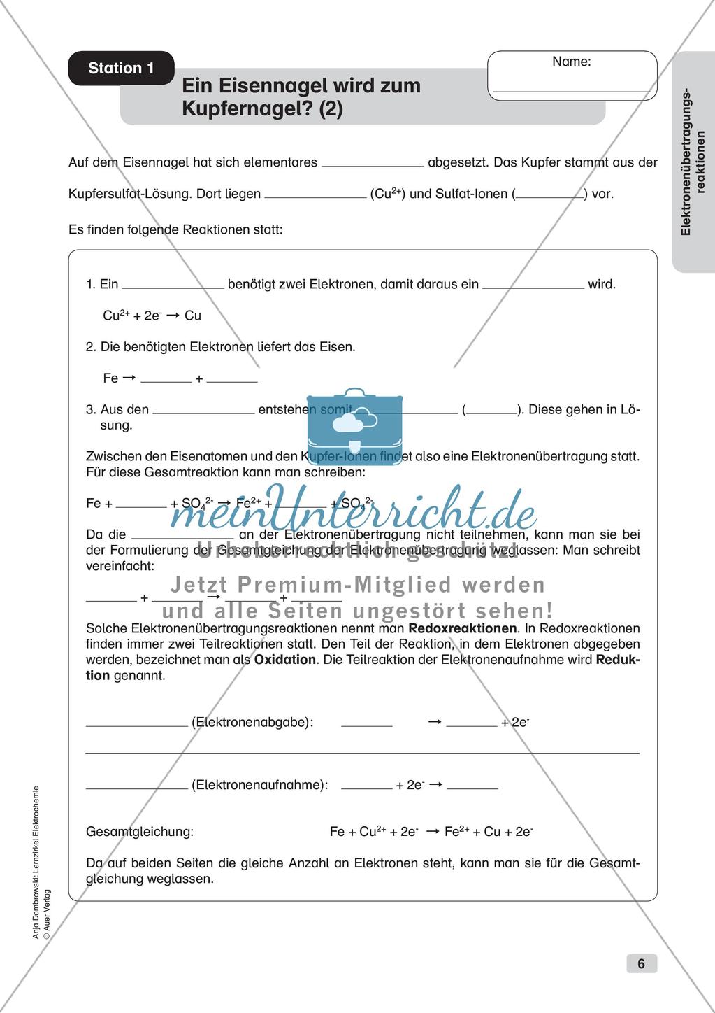 Lernzirkel Elektrochemie: Elektronenübertragungsreaktionen Preview 8