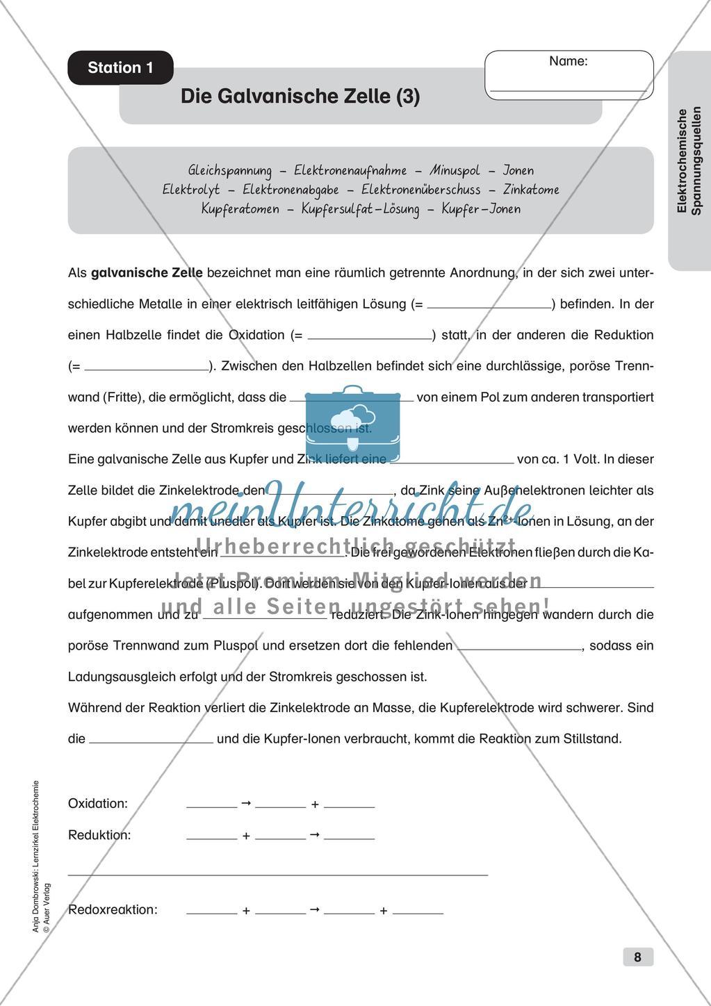 Lernzirkel Elektrochemie: Elektrochemische Spannungsquellen Preview 10