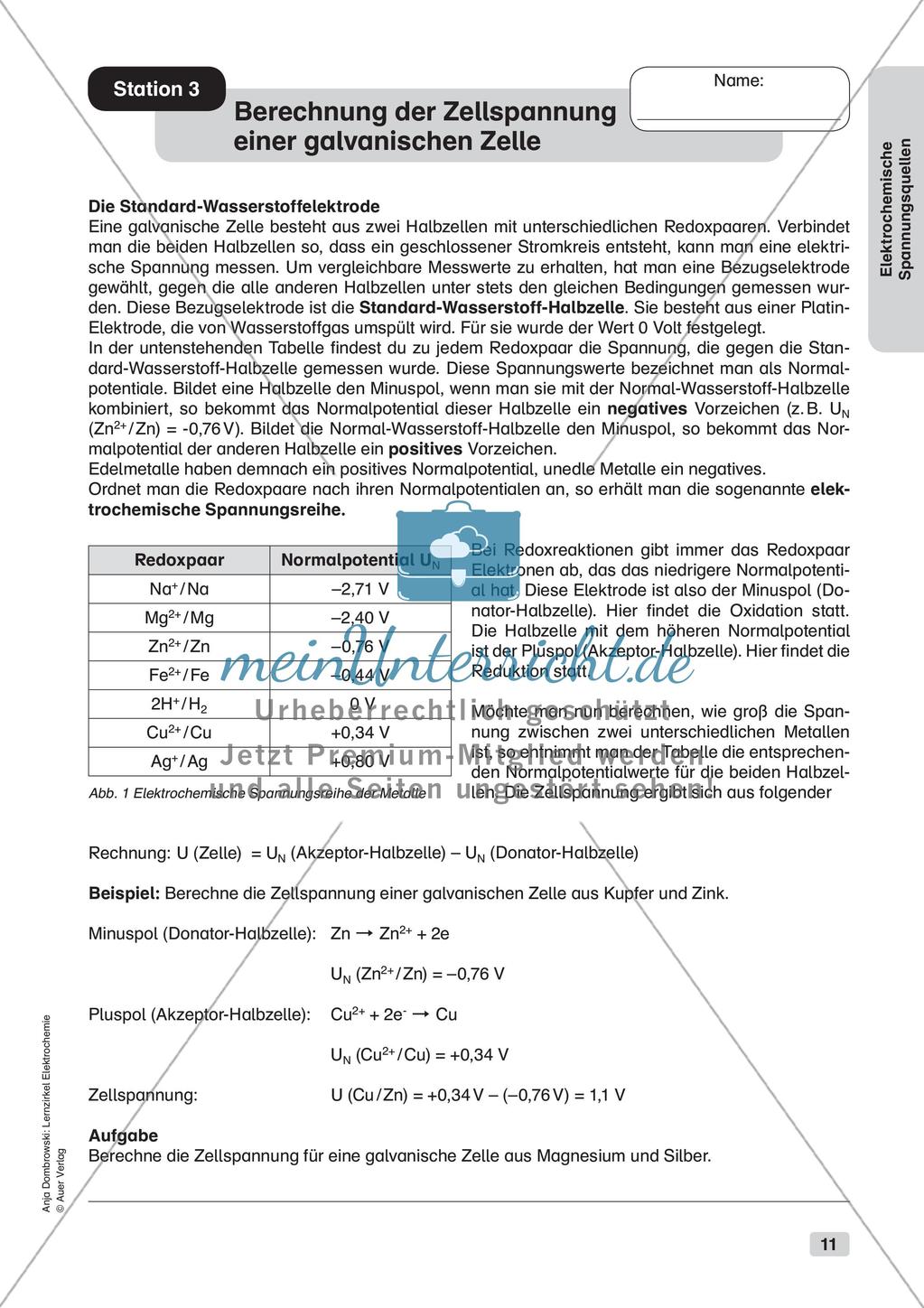Lernzirkel Elektrochemie: Elektrochemische Spannungsquellen Preview 13
