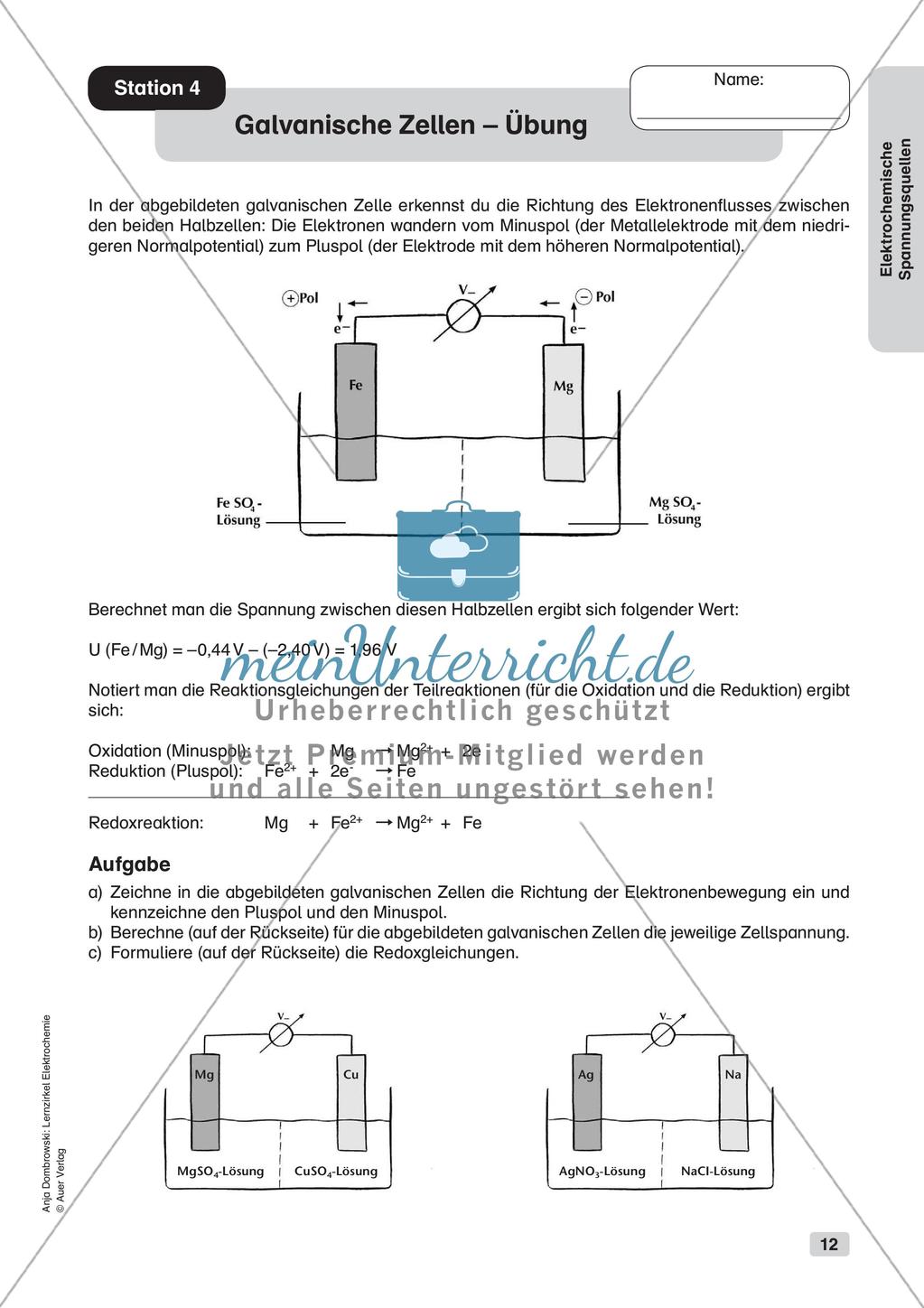 Lernzirkel Elektrochemie: Elektrochemische Spannungsquellen Preview 14