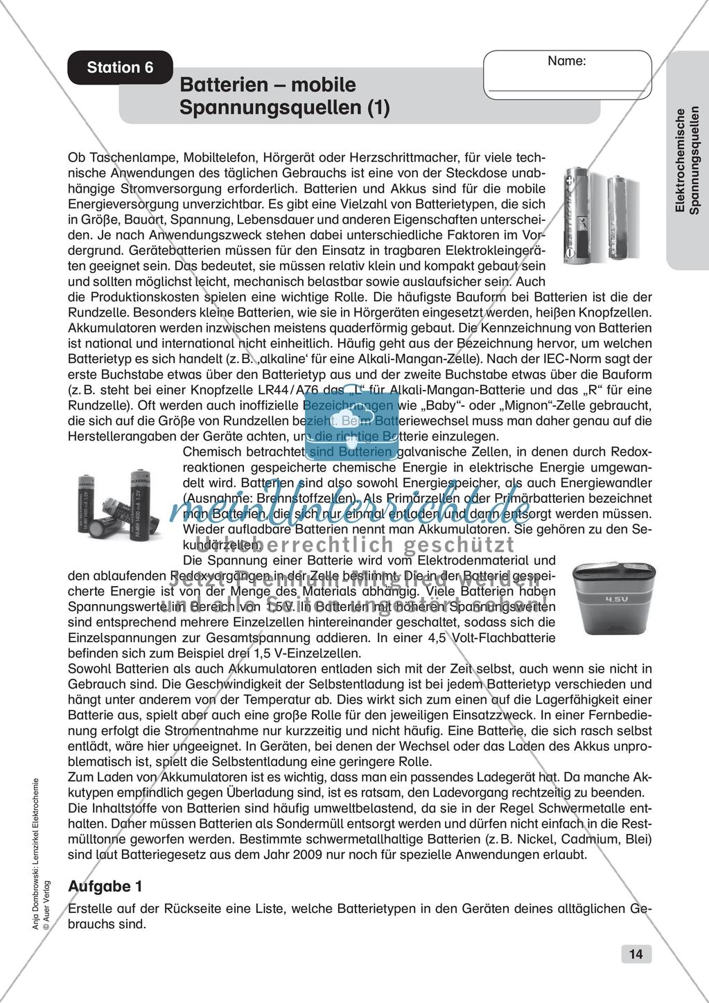 Lernzirkel Elektrochemie: Elektrochemische Spannungsquellen Preview 16