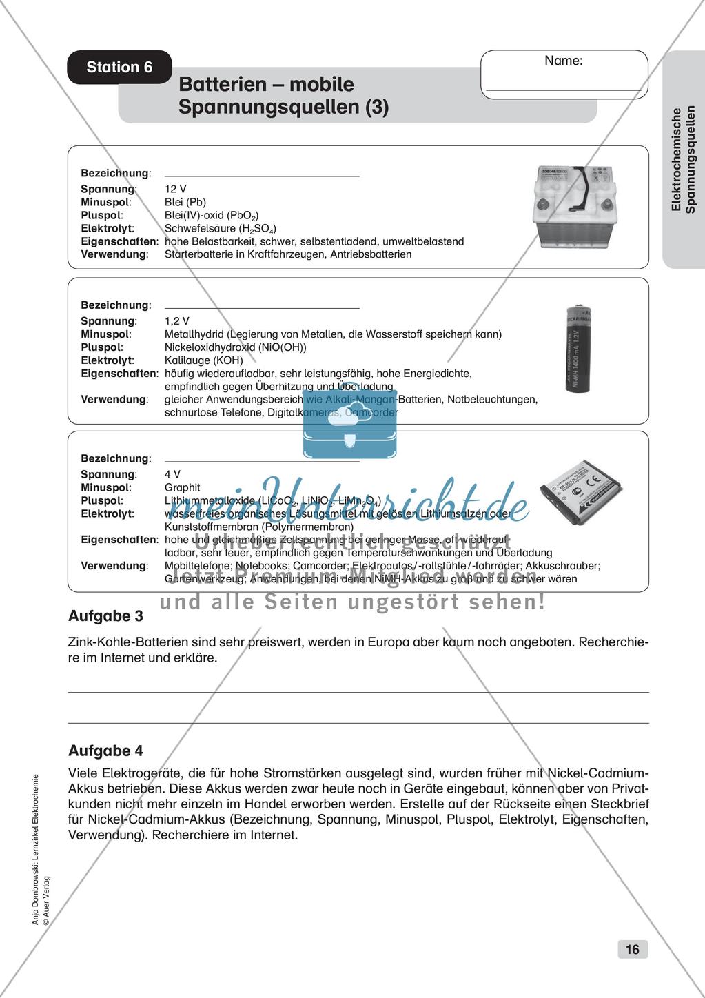 Lernzirkel Elektrochemie: Elektrochemische Spannungsquellen Preview 18