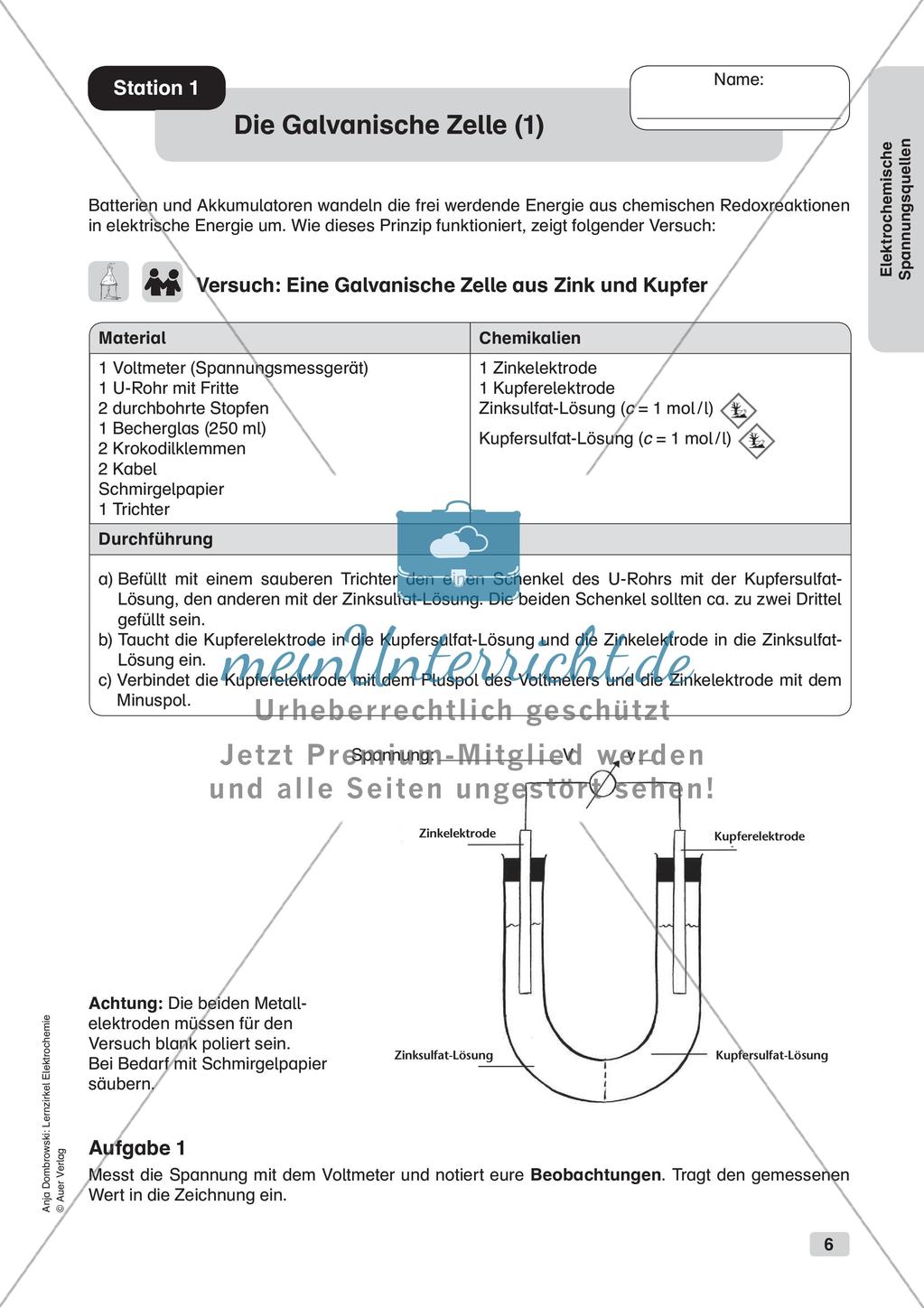 Lernzirkel Elektrochemie: Elektrochemische Spannungsquellen Preview 8