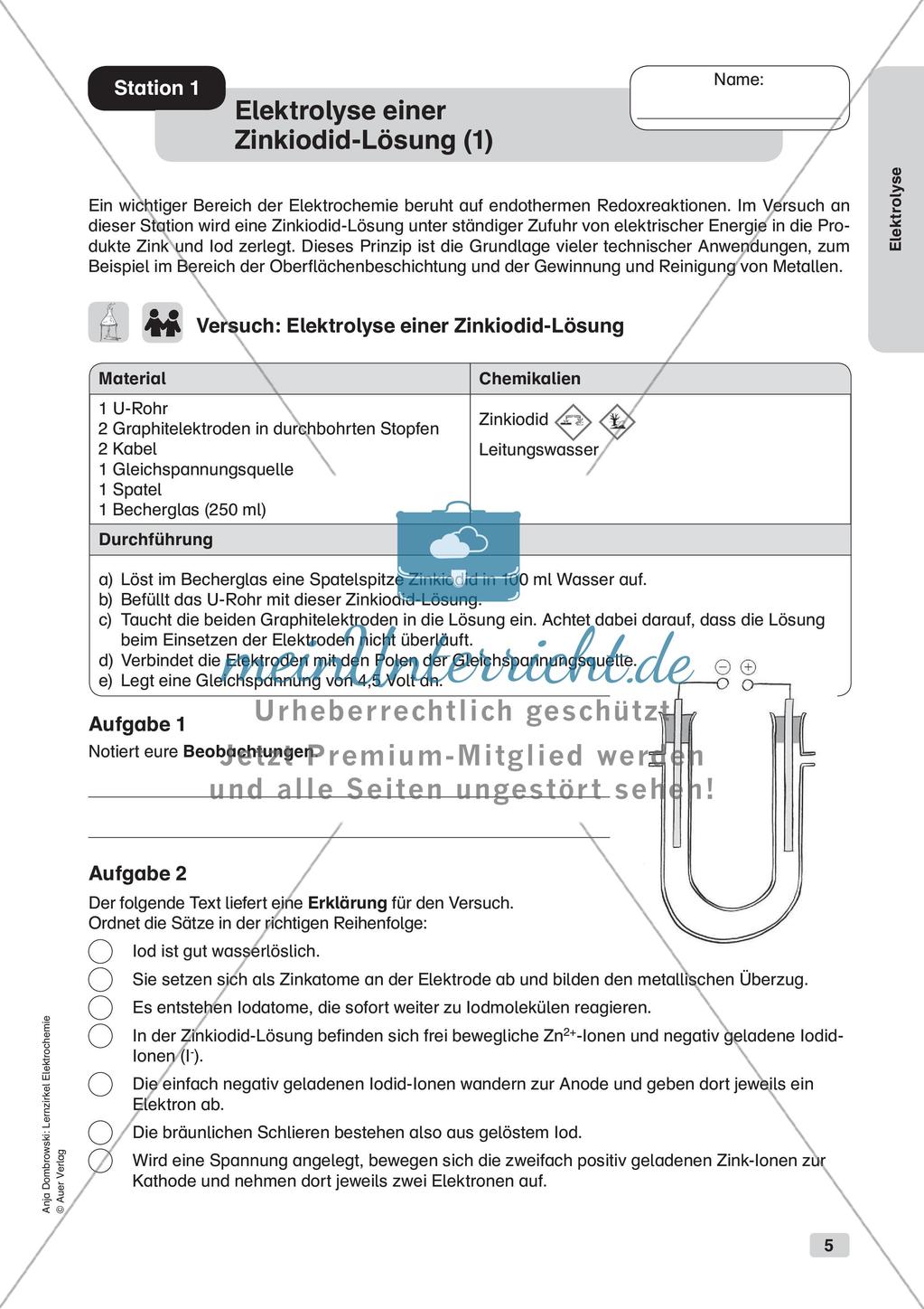 Lernzirkel Elektrochemie: Elektrolyse Preview 7