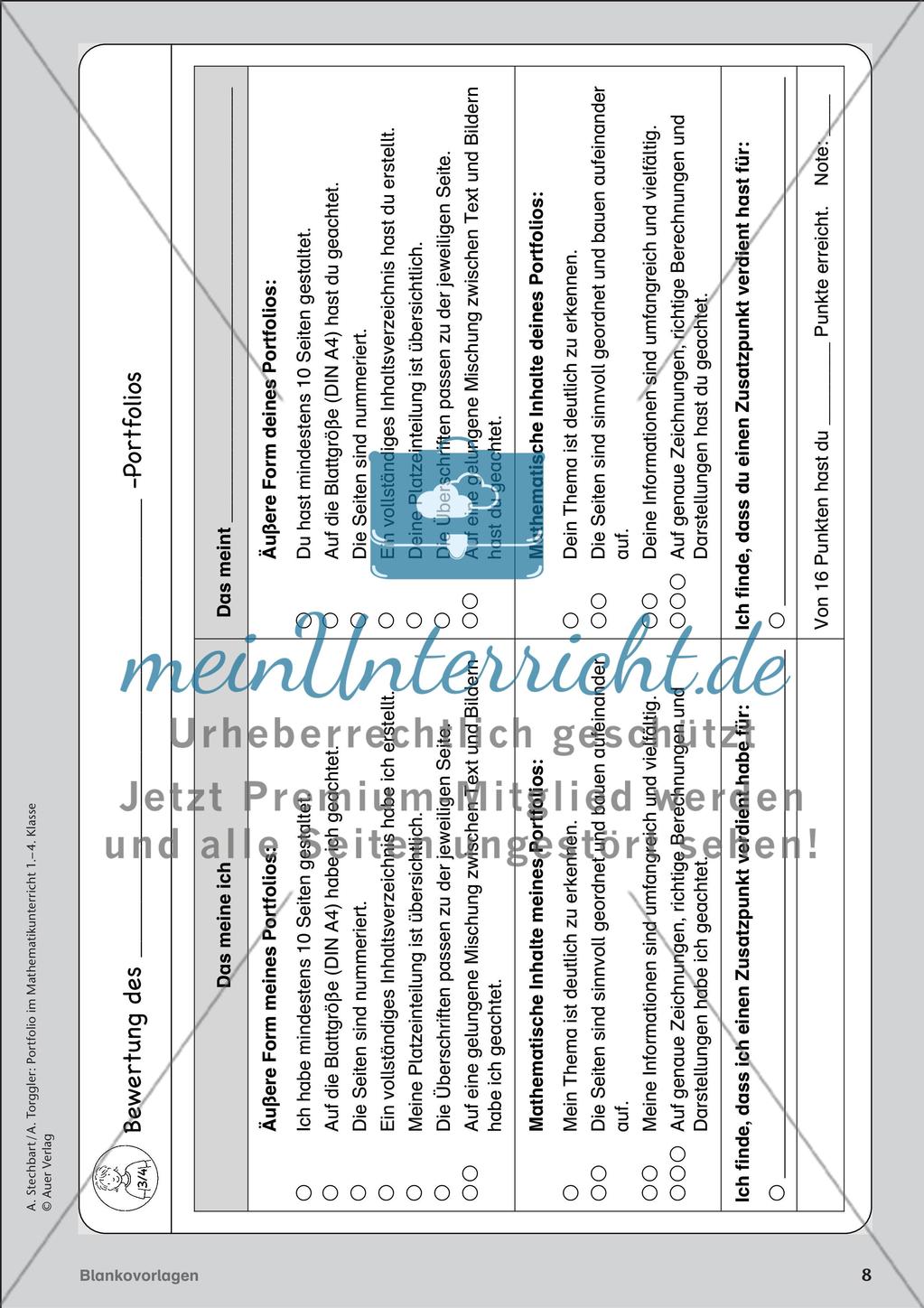 Portfolio im Mathematikunterricht - Blankovorlage Preview 10