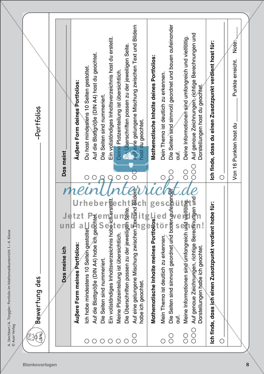 Portfolio im Mathematikunterricht - Blankovorlage Preview 10
