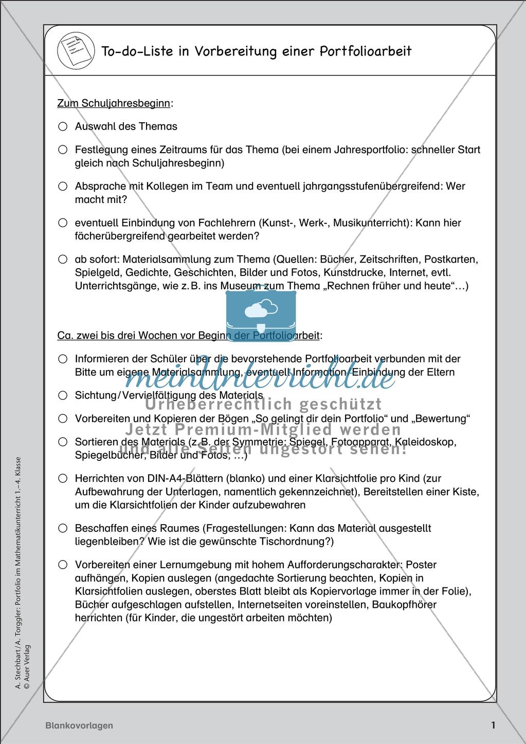 Portfolio im Mathematikunterricht - Blankovorlage Preview 3