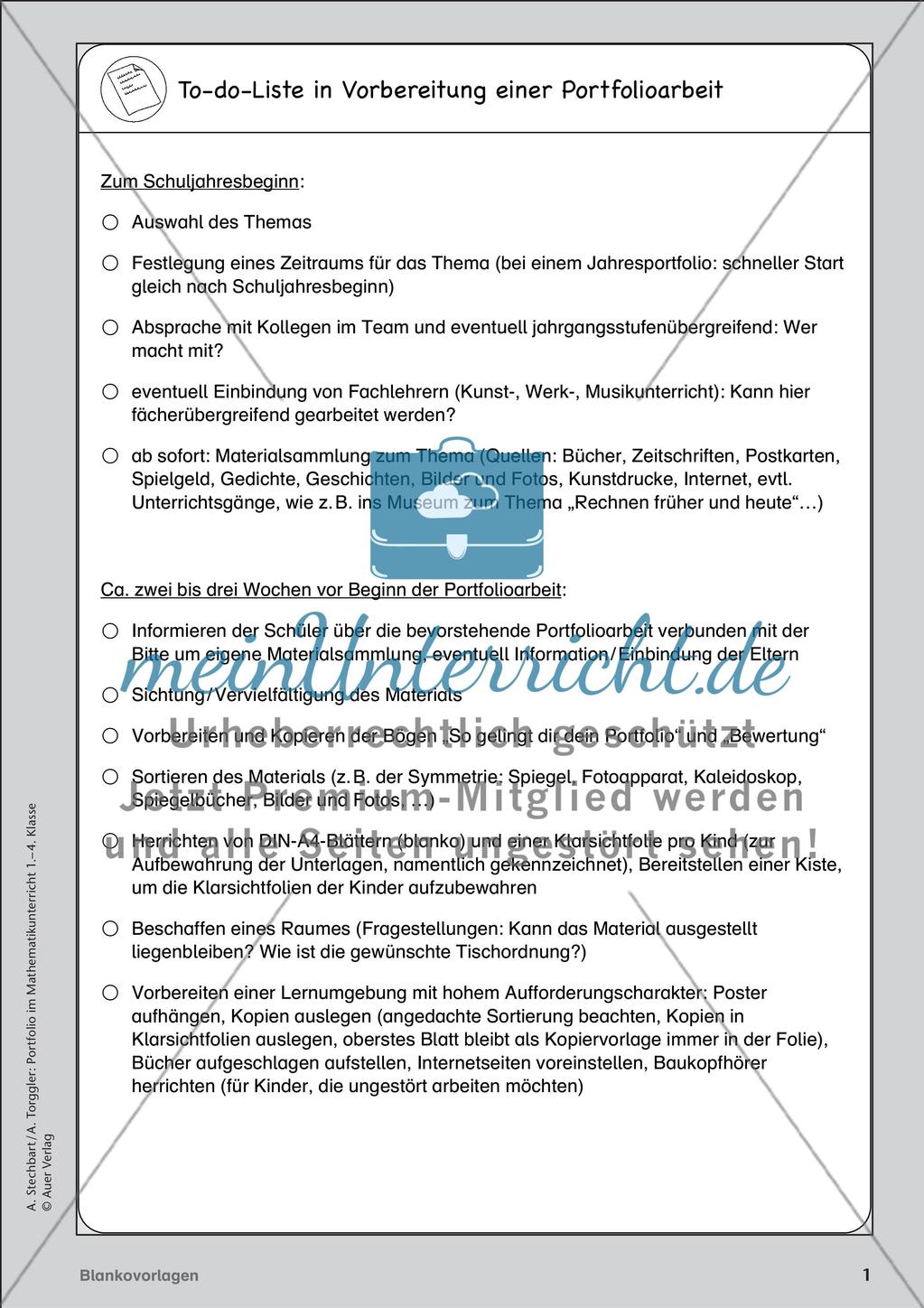 Portfolio im Mathematikunterricht - Blankovorlage Preview 3