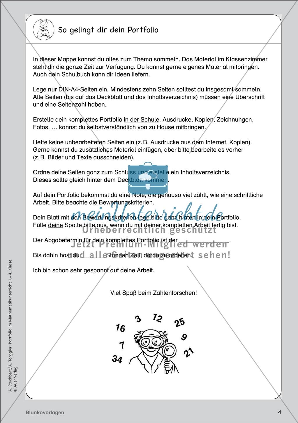 Portfolio im Mathematikunterricht - Blankovorlage Preview 6
