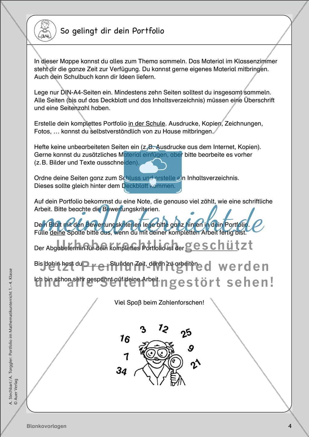 Portfolio im Mathematikunterricht - Blankovorlage Preview 6