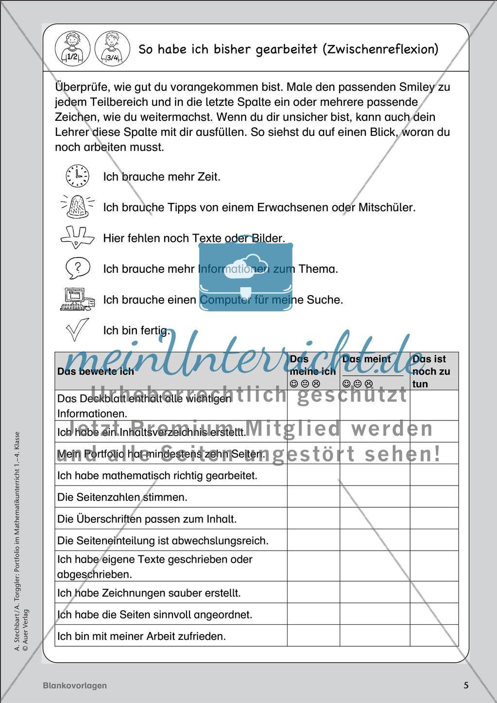 Portfolio im Mathematikunterricht - Blankovorlage Preview 7