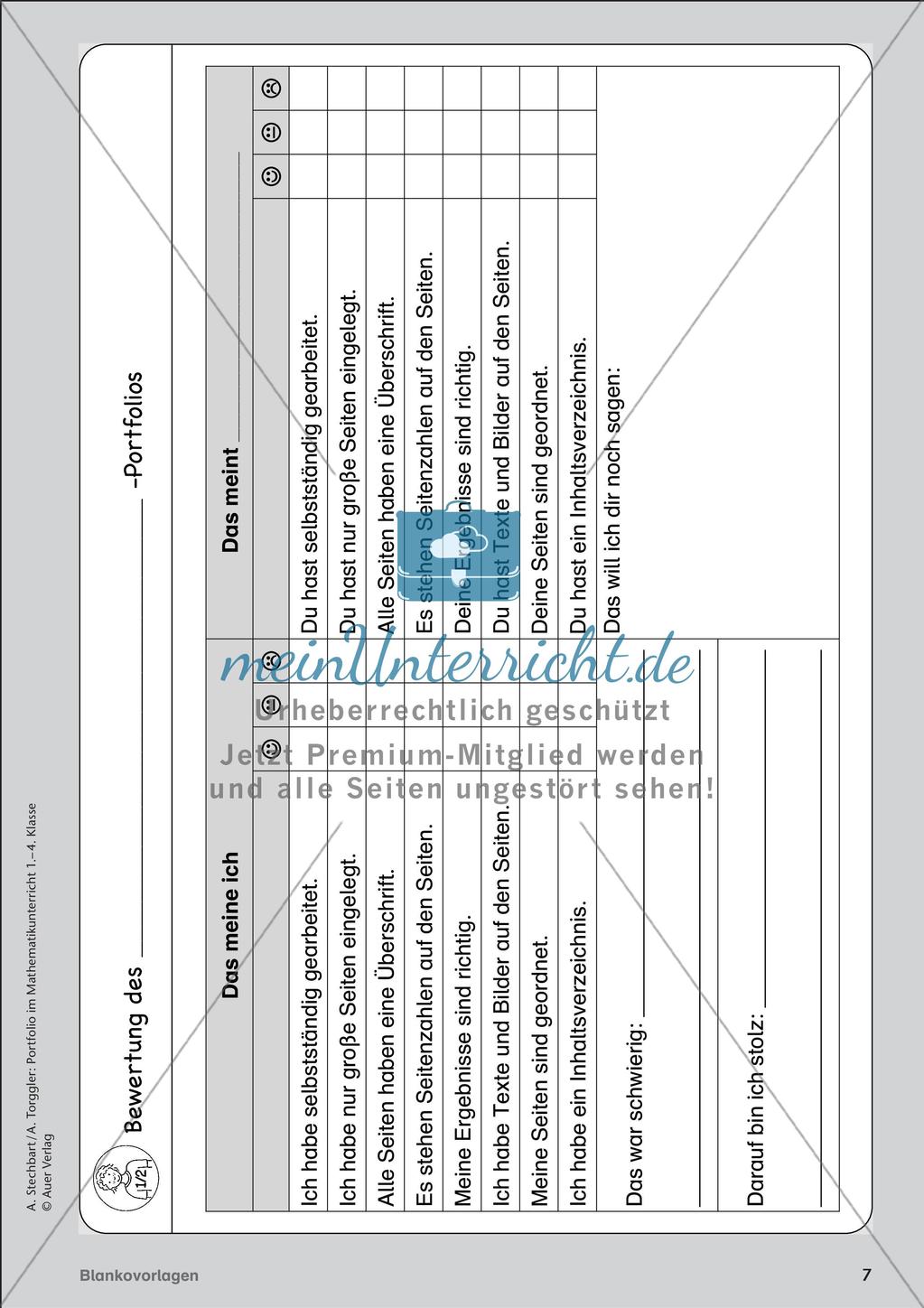 Portfolio im Mathematikunterricht - Blankovorlage Preview 9