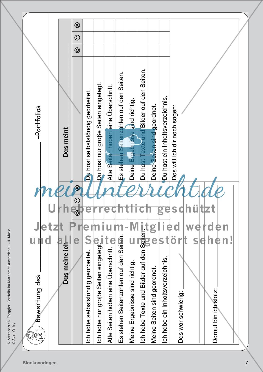 Portfolio im Mathematikunterricht - Blankovorlage Preview 9