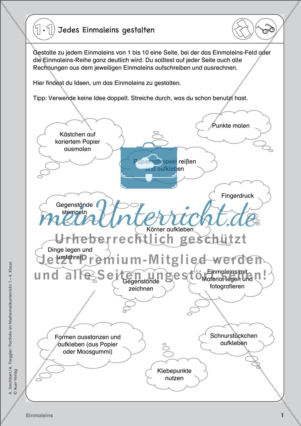 Portfolio im Mathematikunterricht - Einmaleins Preview 3