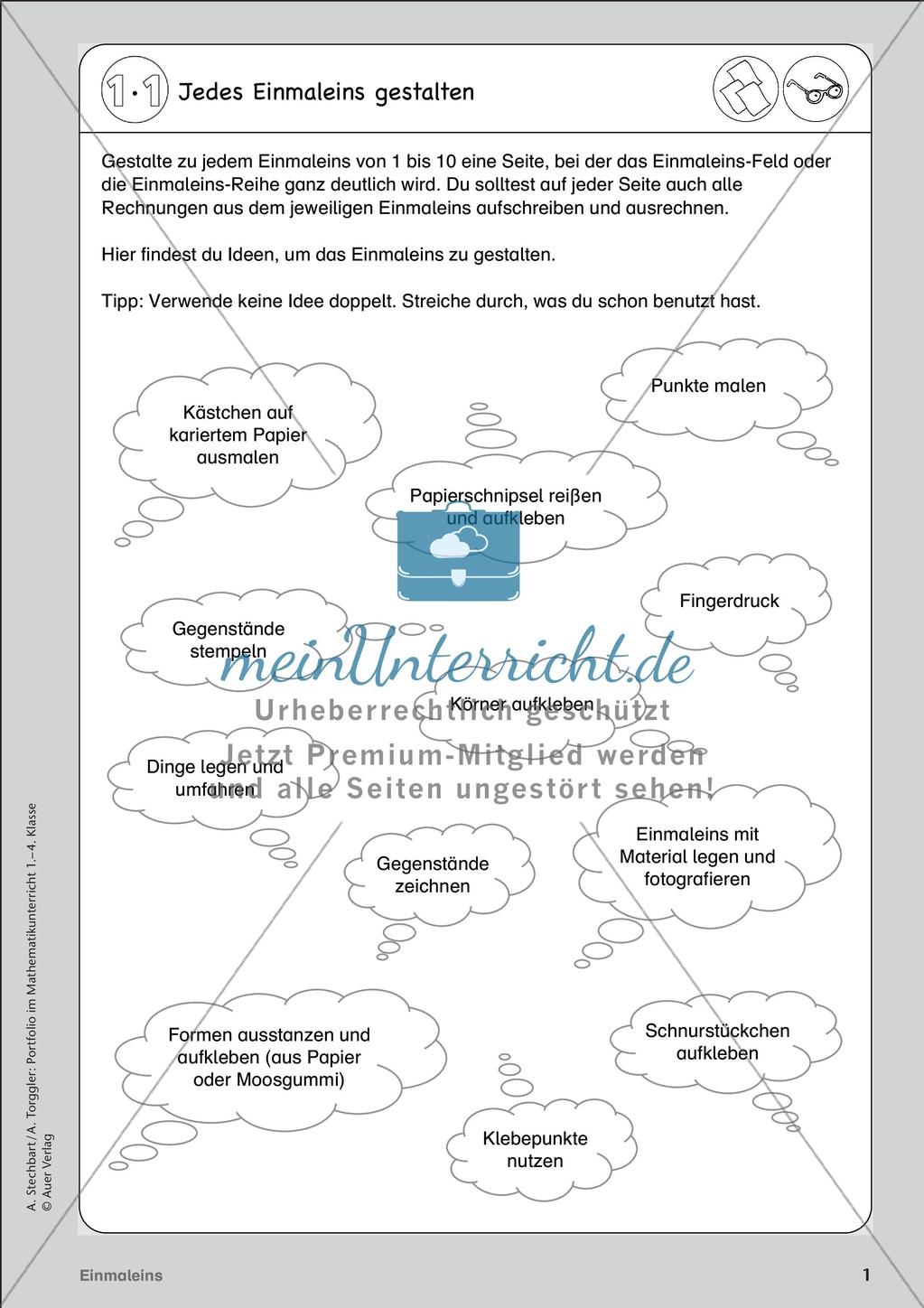 Portfolio im Mathematikunterricht - Einmaleins Preview 3