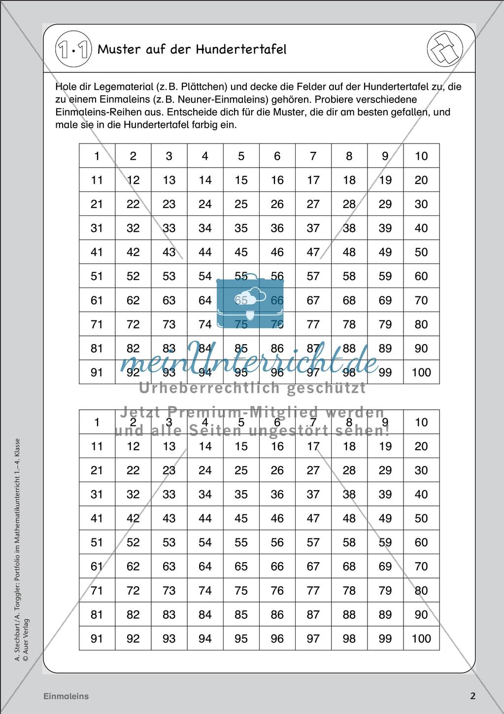 Portfolio im Mathematikunterricht - Einmaleins Preview 4