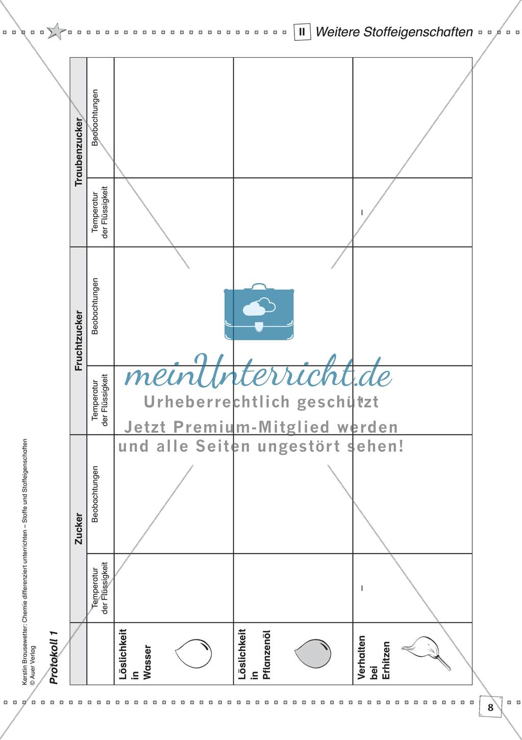 Stoffe und ihre Eigenschaften: Löslichkeiten, Verhalten bei Erhitzen, Dichte Preview 10