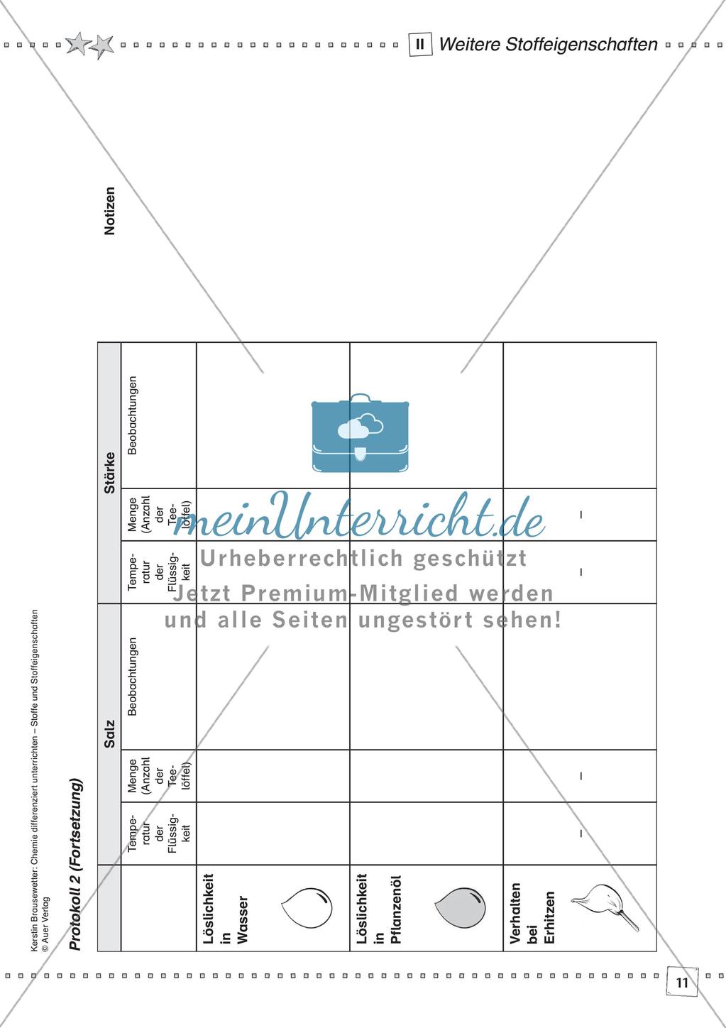 Stoffe und ihre Eigenschaften: Löslichkeiten, Verhalten bei Erhitzen, Dichte Preview 13