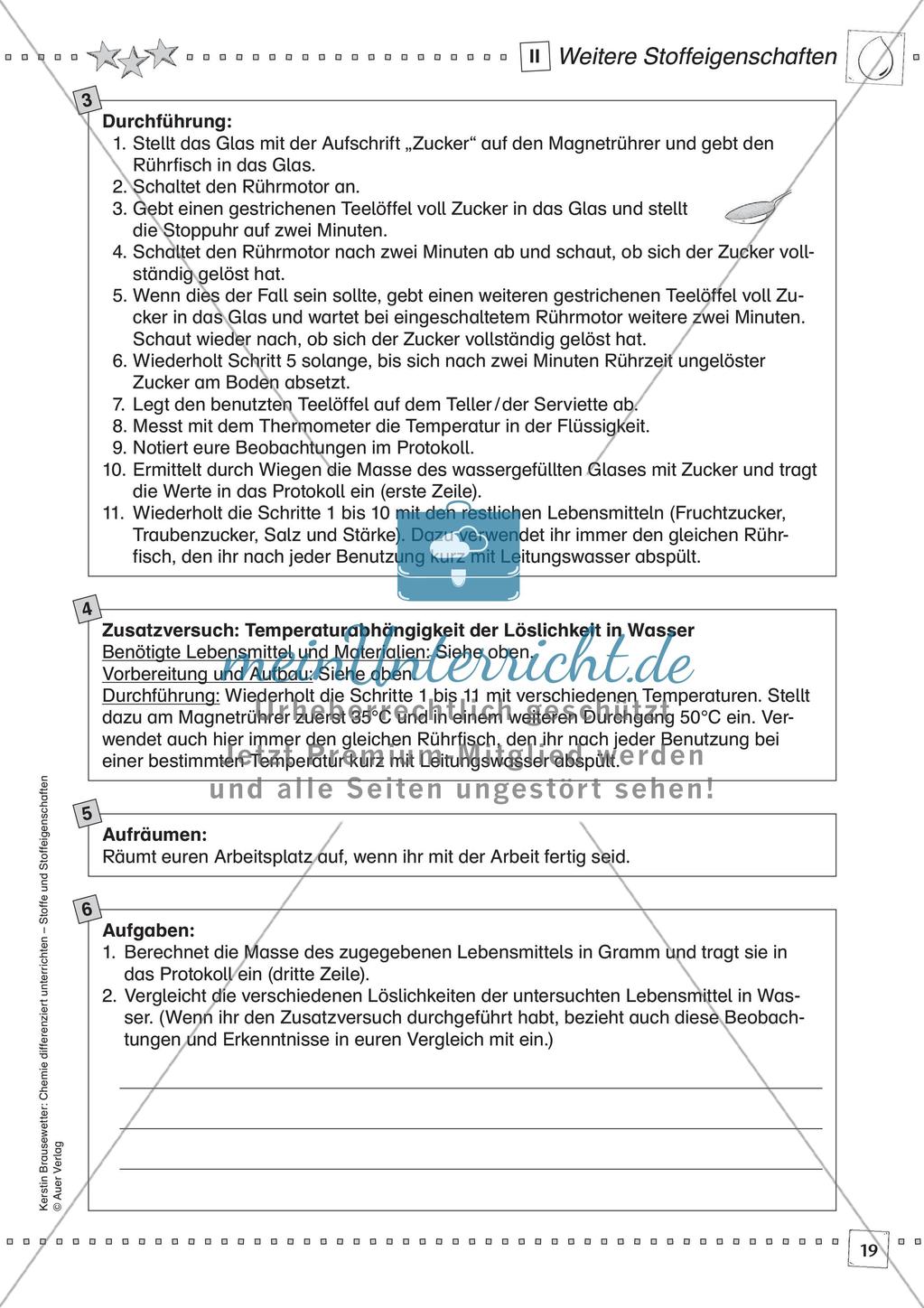Stoffe und ihre Eigenschaften: Löslichkeiten, Verhalten bei Erhitzen, Dichte Preview 21