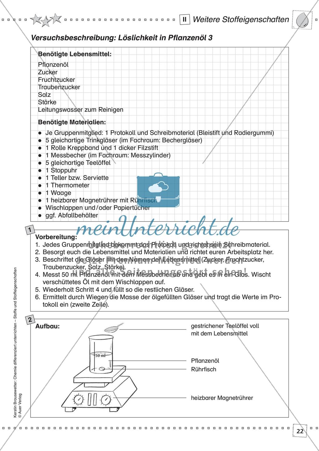 Stoffe und ihre Eigenschaften: Löslichkeiten, Verhalten bei Erhitzen, Dichte Preview 24