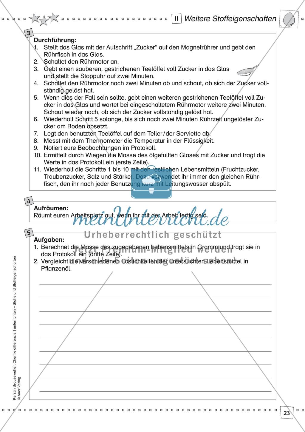 Stoffe und ihre Eigenschaften: Löslichkeiten, Verhalten bei Erhitzen, Dichte Preview 25