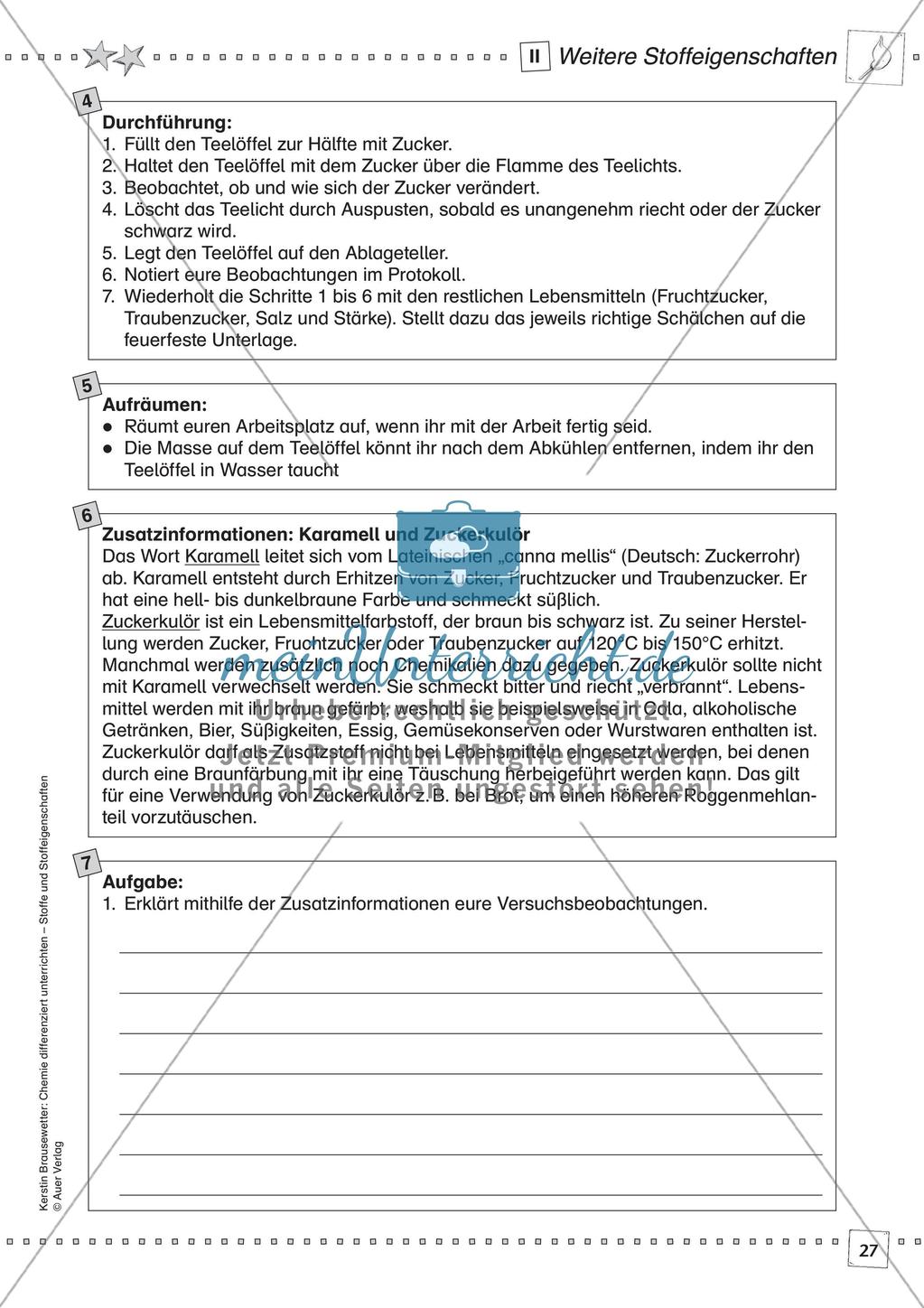 Stoffe und ihre Eigenschaften: Löslichkeiten, Verhalten bei Erhitzen, Dichte Preview 29