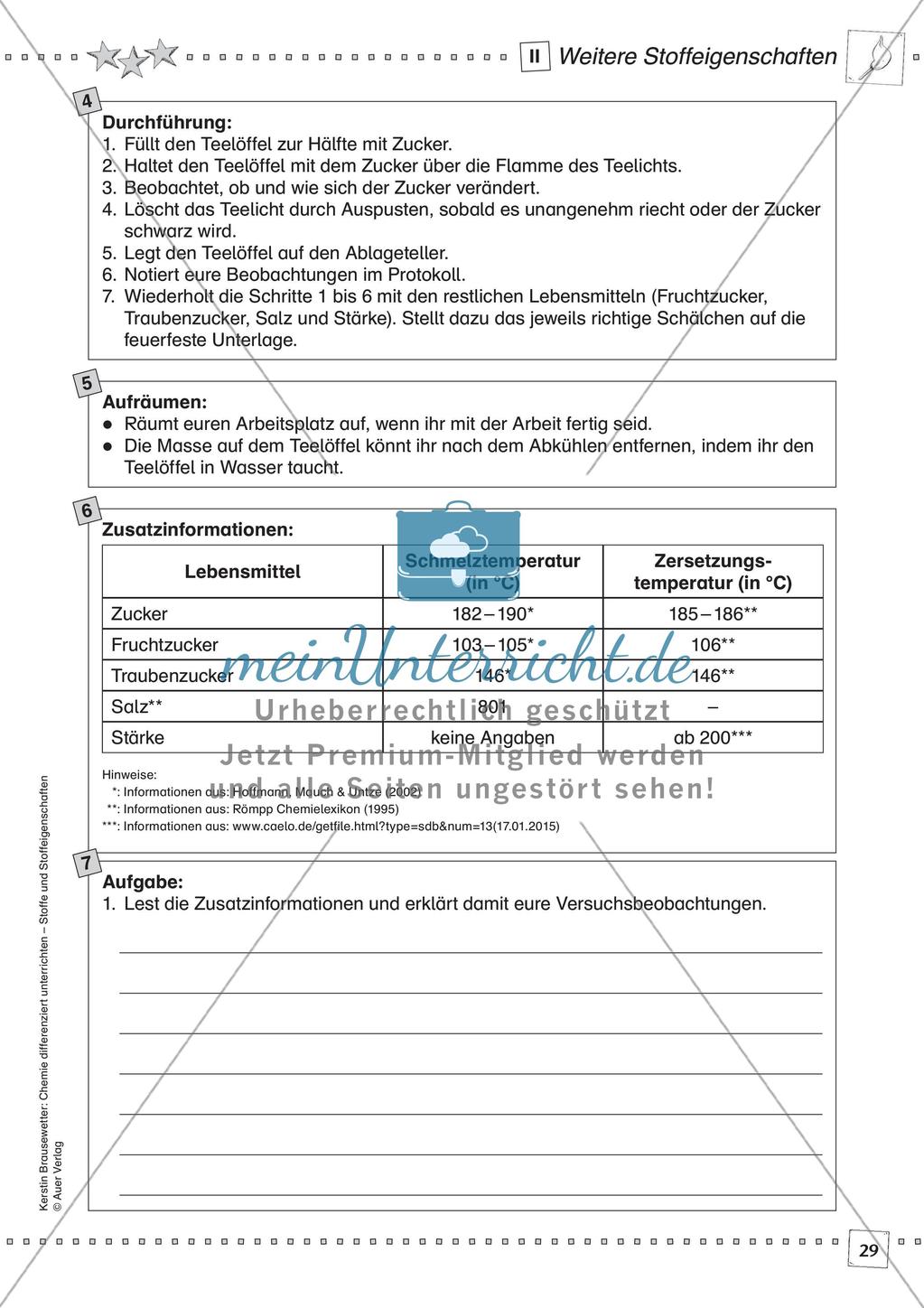 Stoffe und ihre Eigenschaften: Löslichkeiten, Verhalten bei Erhitzen, Dichte Preview 31