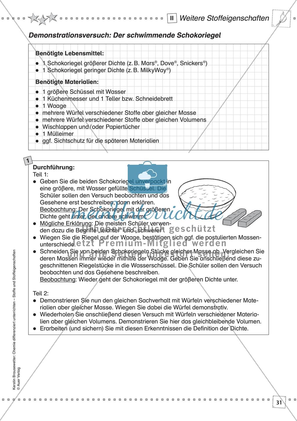 Stoffe und ihre Eigenschaften: Löslichkeiten, Verhalten bei Erhitzen, Dichte Preview 33