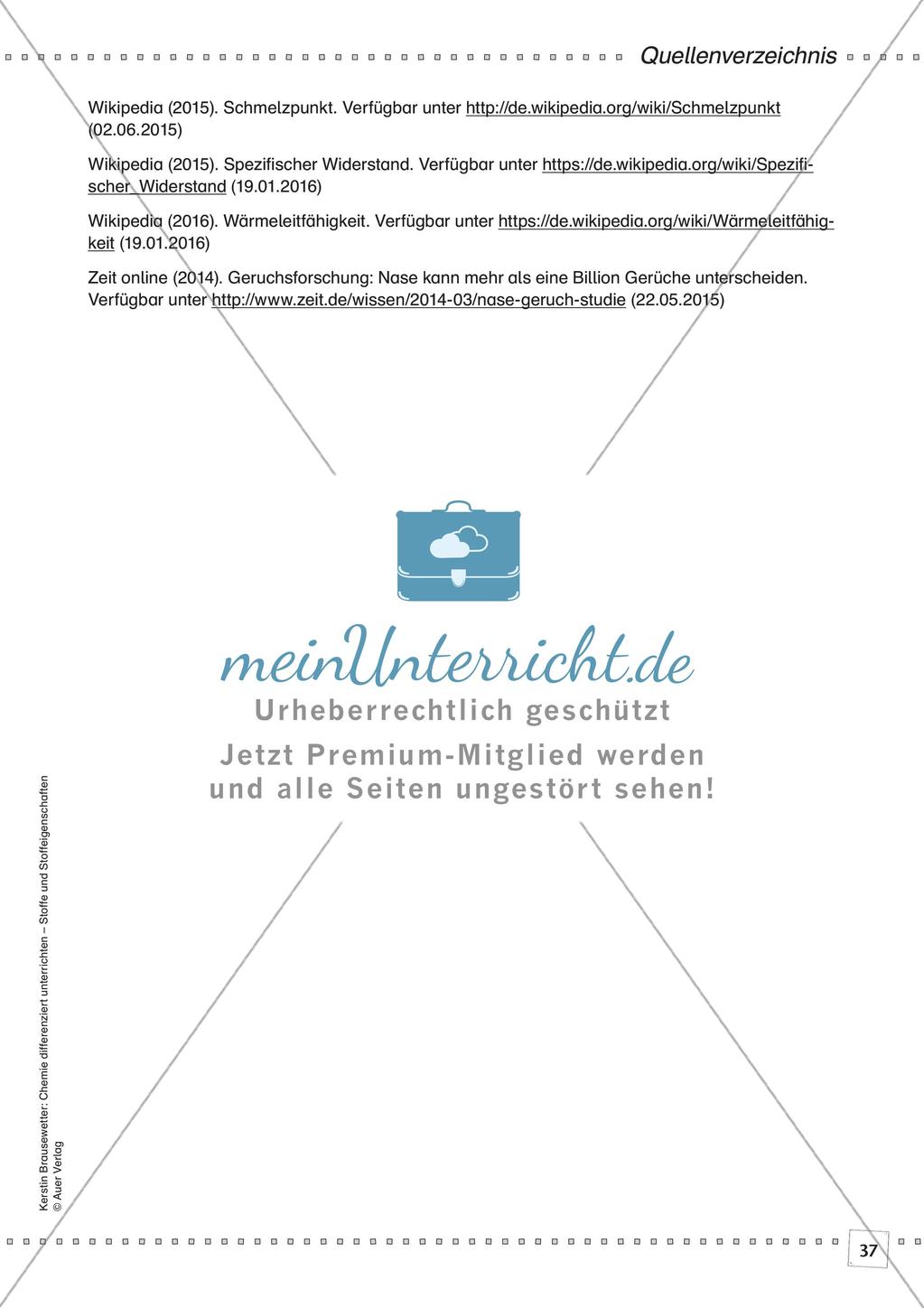 Stoffe und ihre Eigenschaften: Löslichkeiten, Verhalten bei Erhitzen, Dichte Preview 39