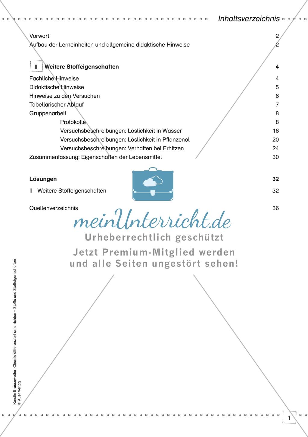 Stoffe und ihre Eigenschaften: Löslichkeiten, Verhalten bei Erhitzen, Dichte Preview 3