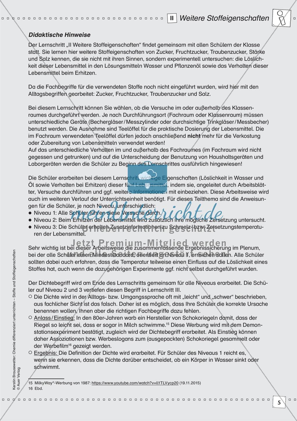 Stoffe und ihre Eigenschaften: Löslichkeiten, Verhalten bei Erhitzen, Dichte Preview 7