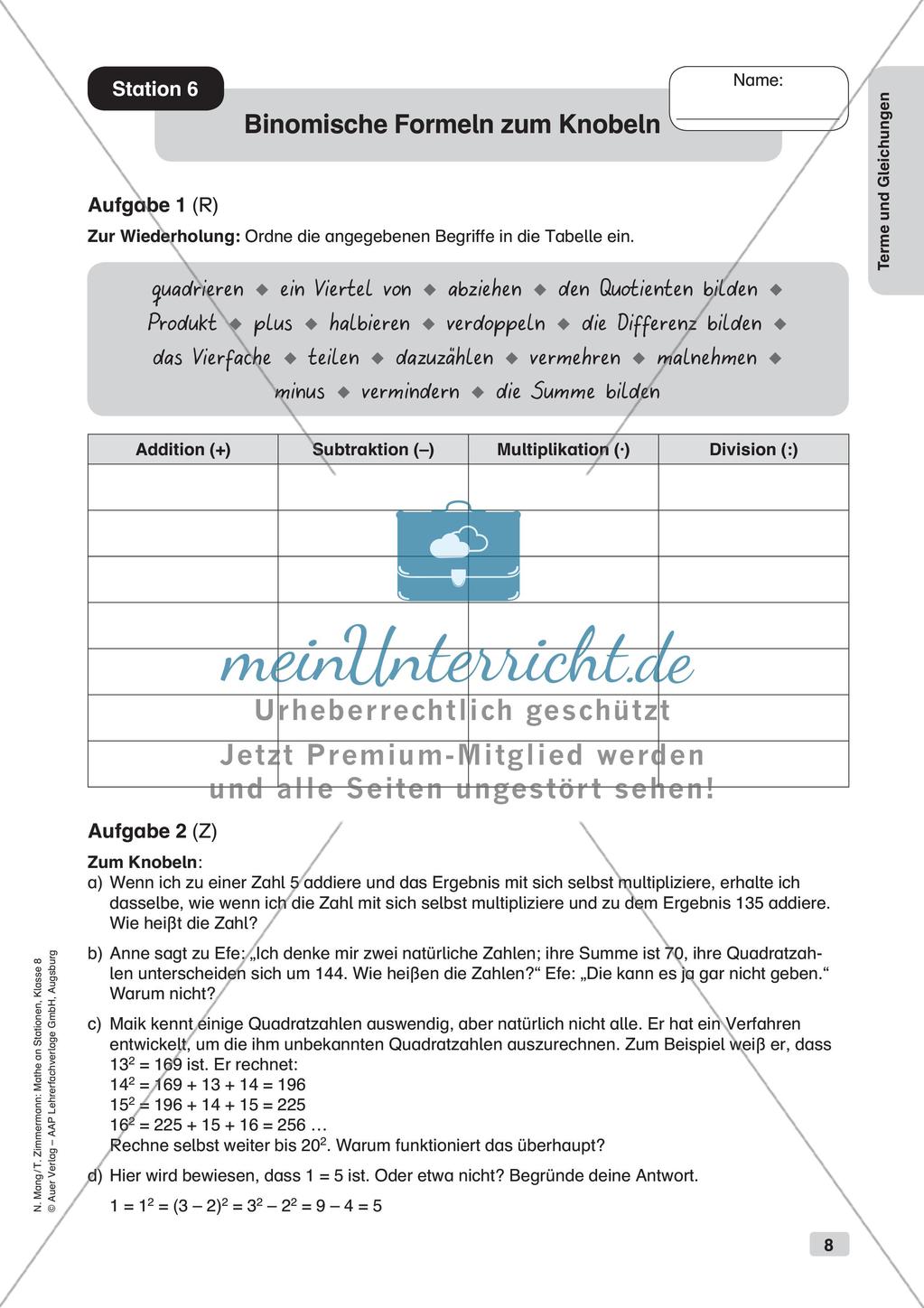 Mathe an Stationen: Terme und Gleichungen Preview 10