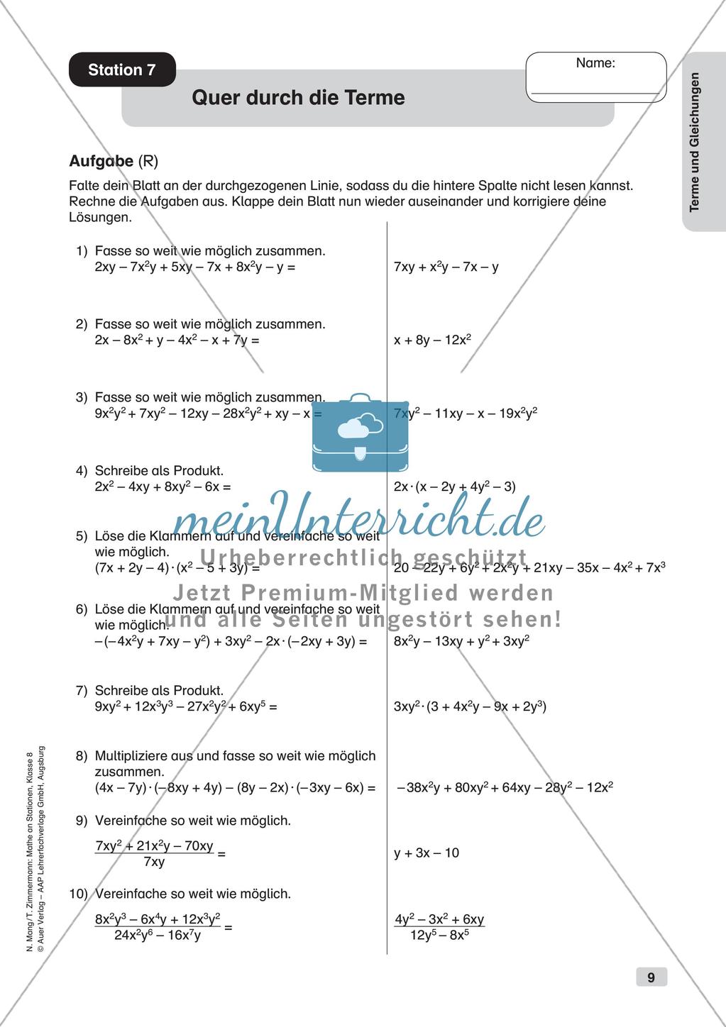 Mathe an Stationen: Terme und Gleichungen Preview 11