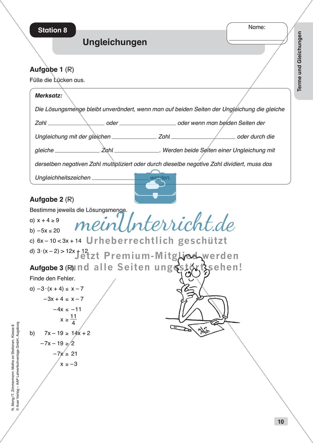 Mathe an Stationen: Terme und Gleichungen Preview 12