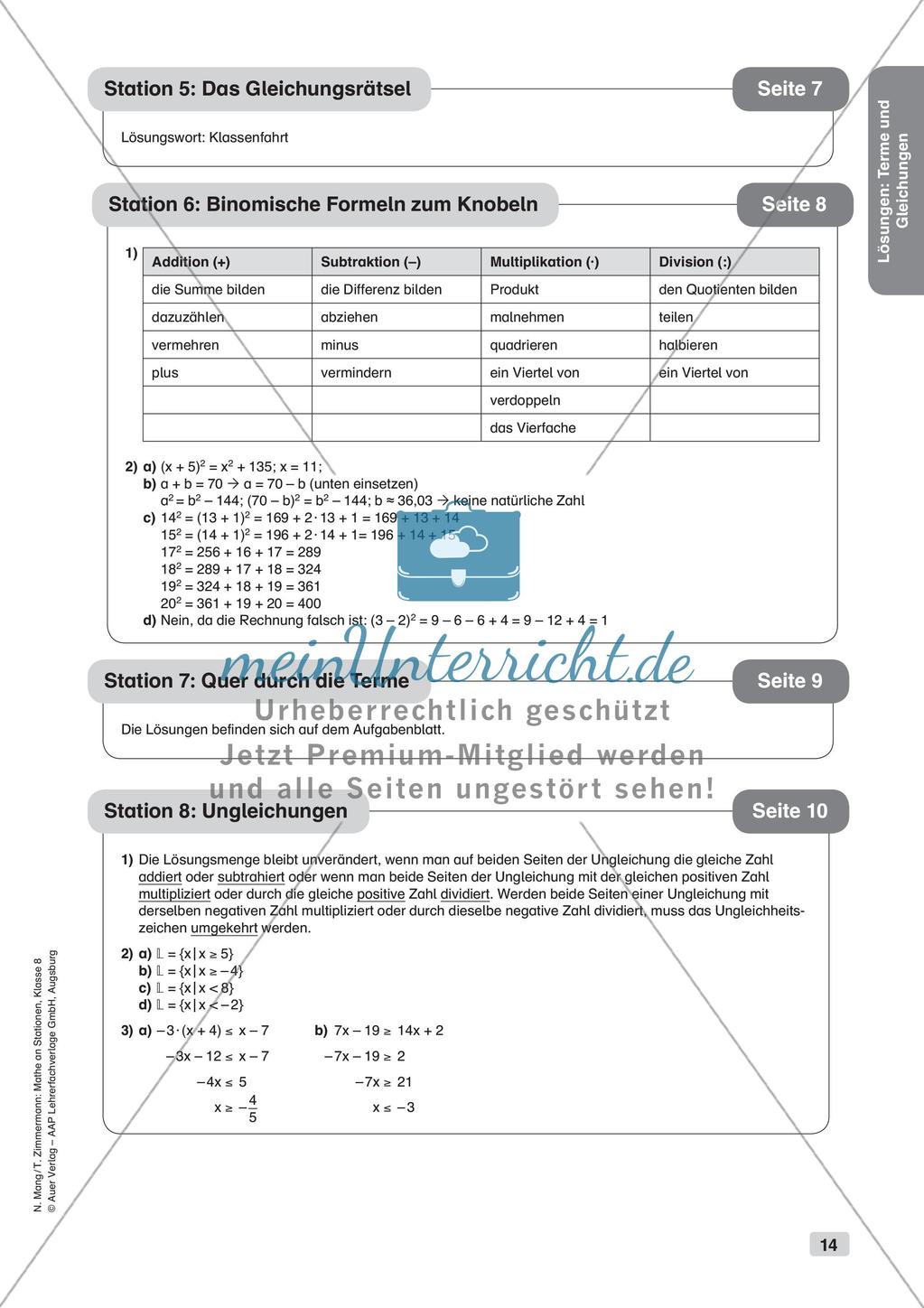Mathe an Stationen: Terme und Gleichungen Preview 16