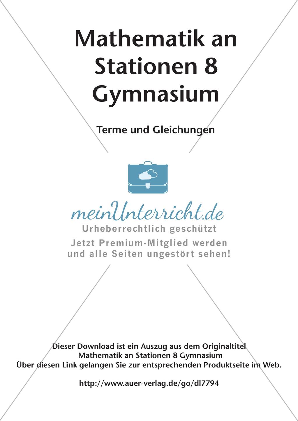 Mathe an Stationen: Terme und Gleichungen Preview 2