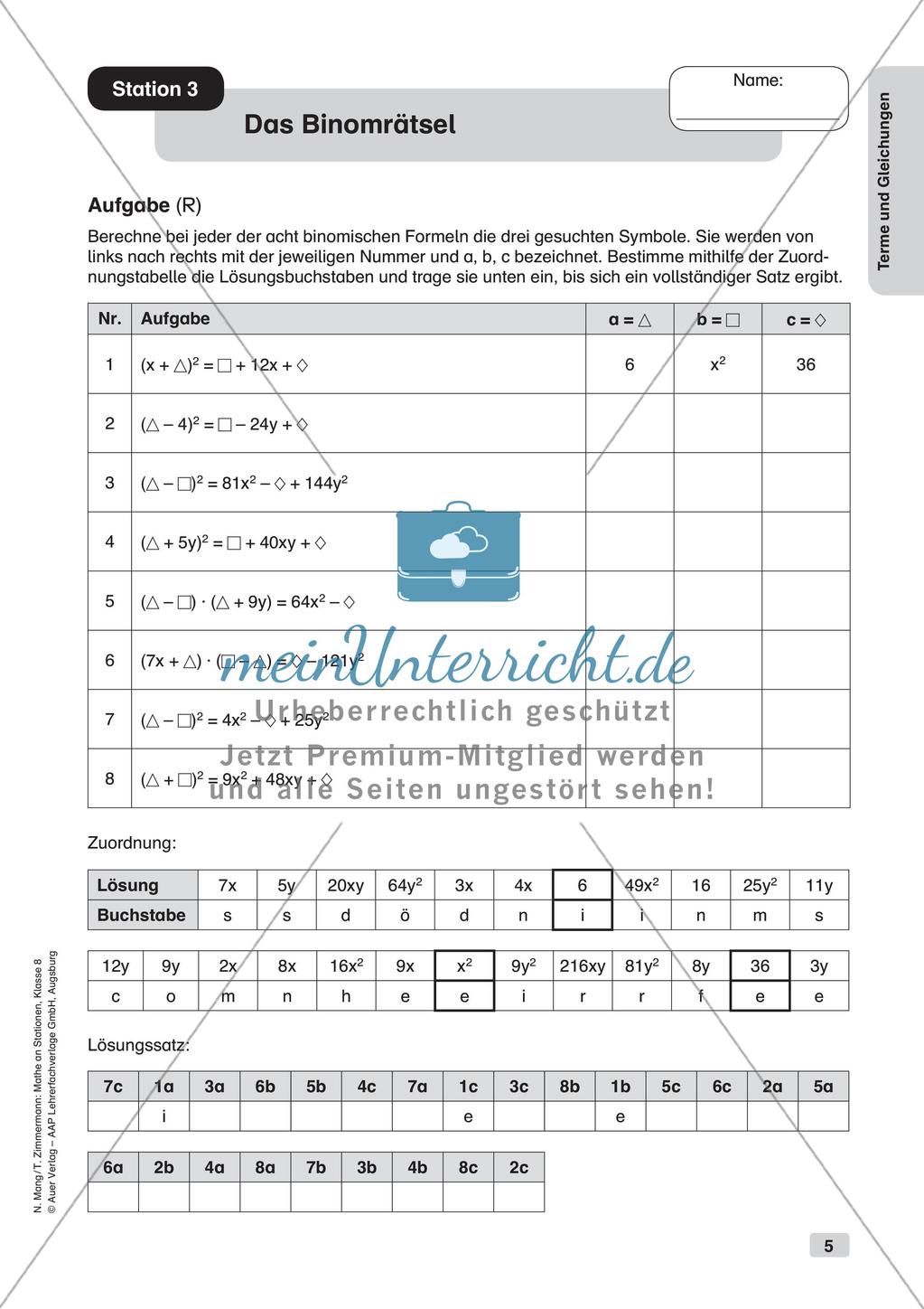 Mathe an Stationen: Terme und Gleichungen Preview 7