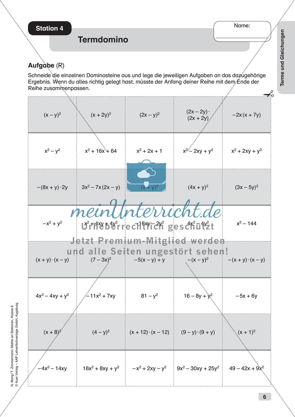 Mathe an Stationen: Terme und Gleichungen Preview 8