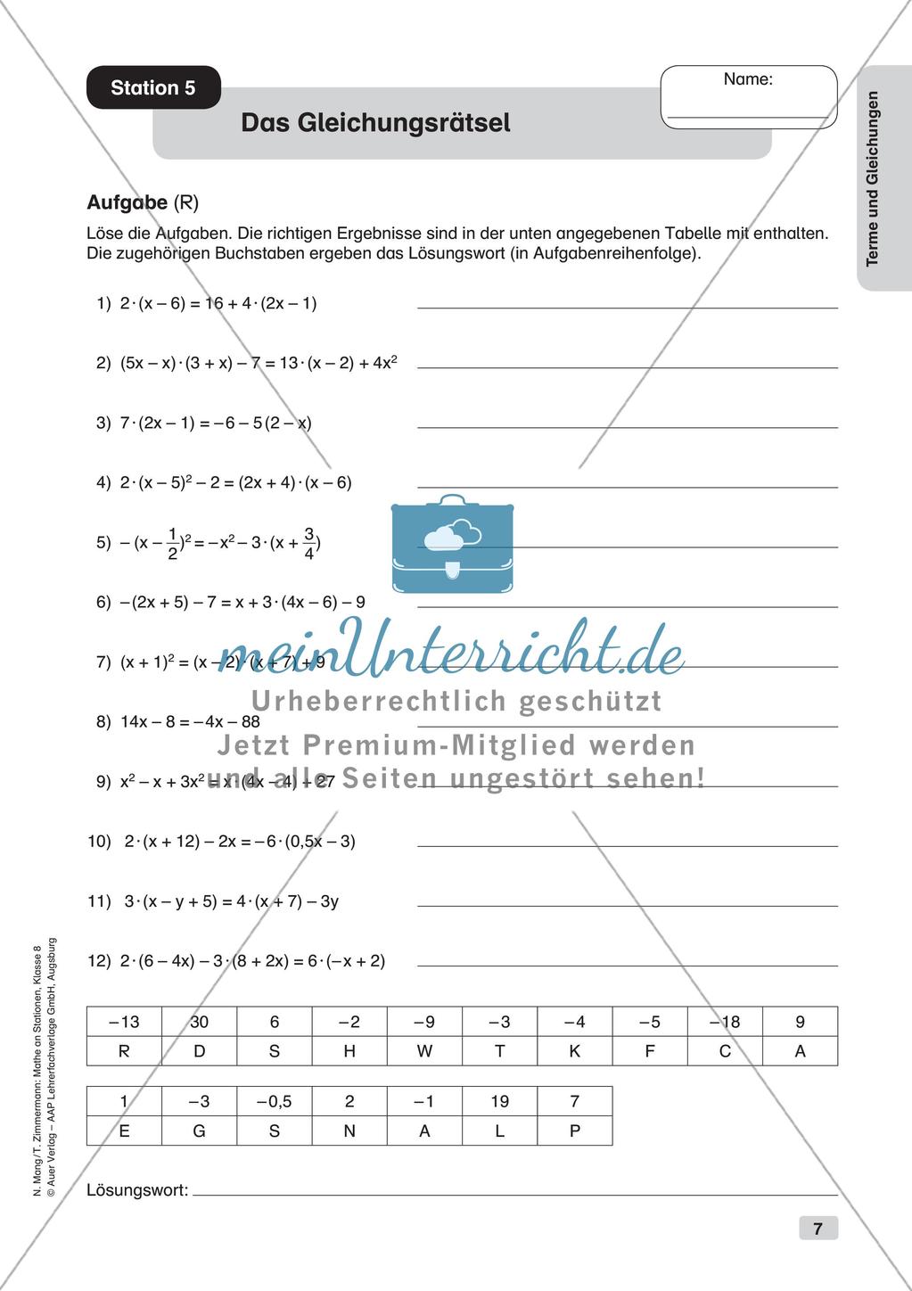 Mathe an Stationen: Terme und Gleichungen Preview 9