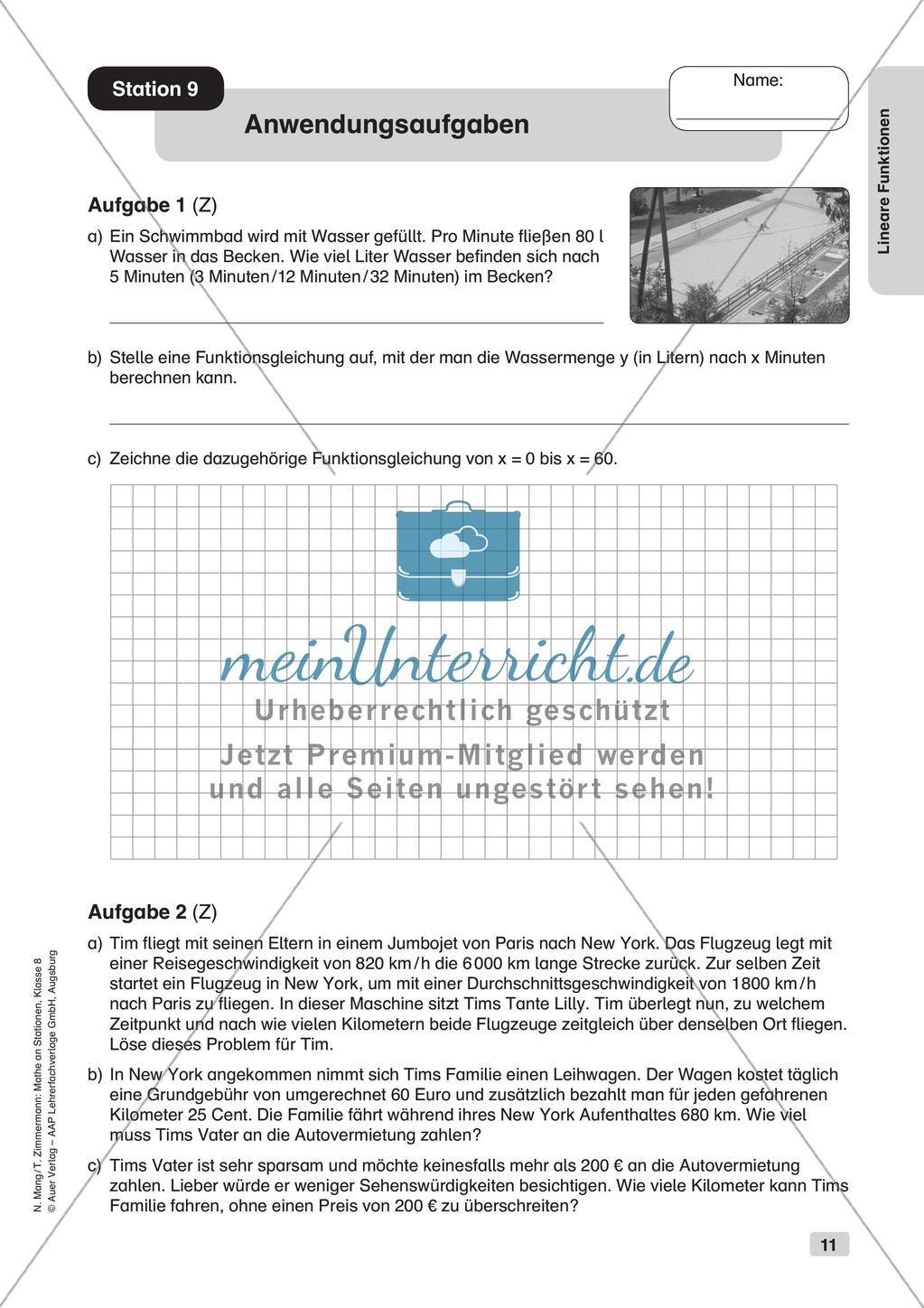 Mathe an Stationen: Lineare Funktionen Preview 13