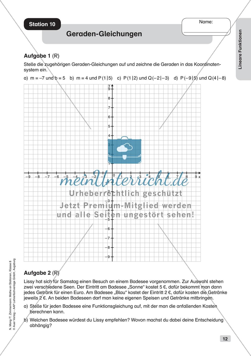 Mathe an Stationen: Lineare Funktionen Preview 14