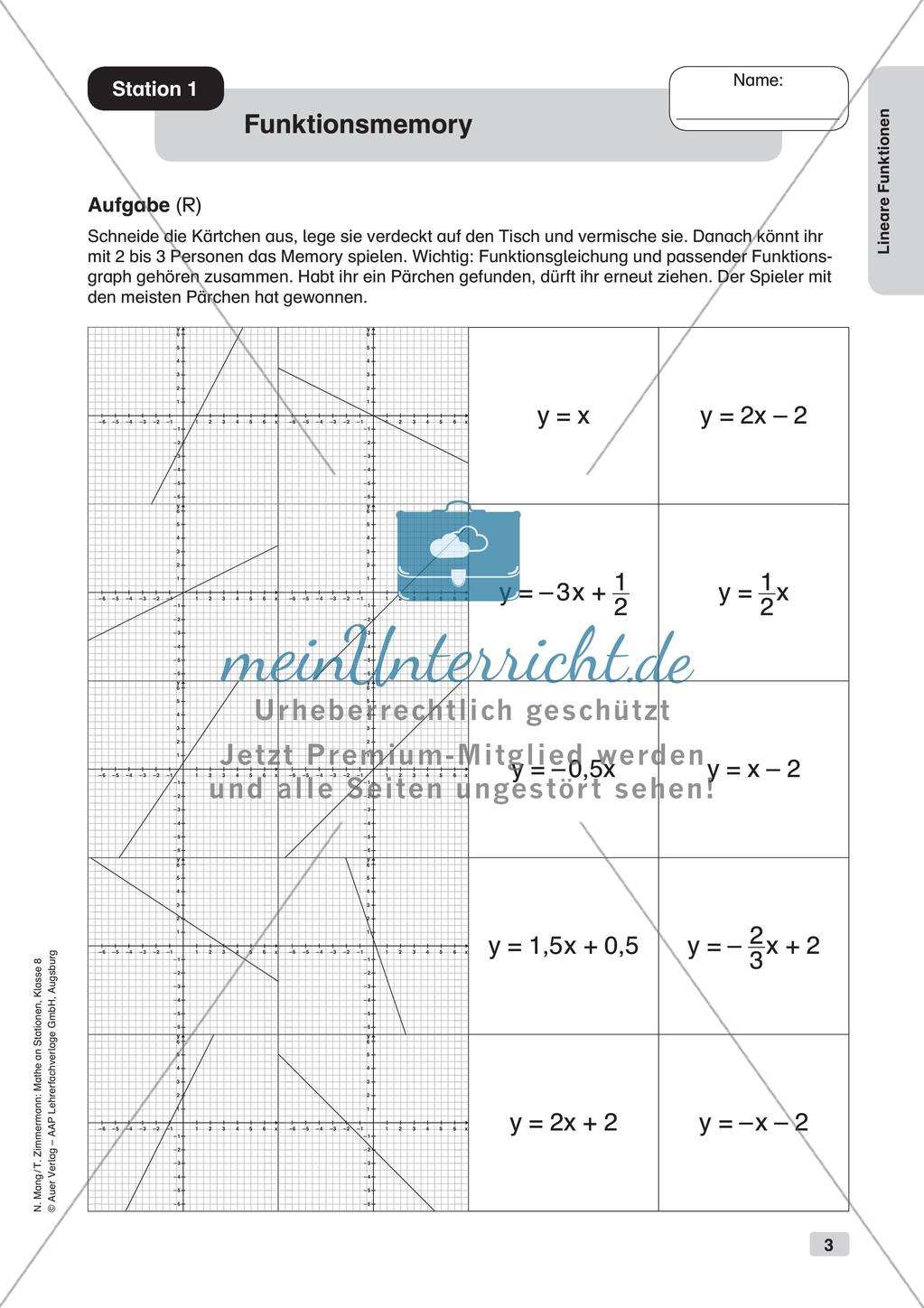 Mathe an Stationen: Lineare Funktionen Preview 5