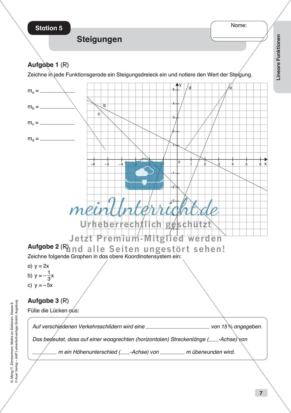 Mathe an Stationen: Lineare Funktionen Preview 9