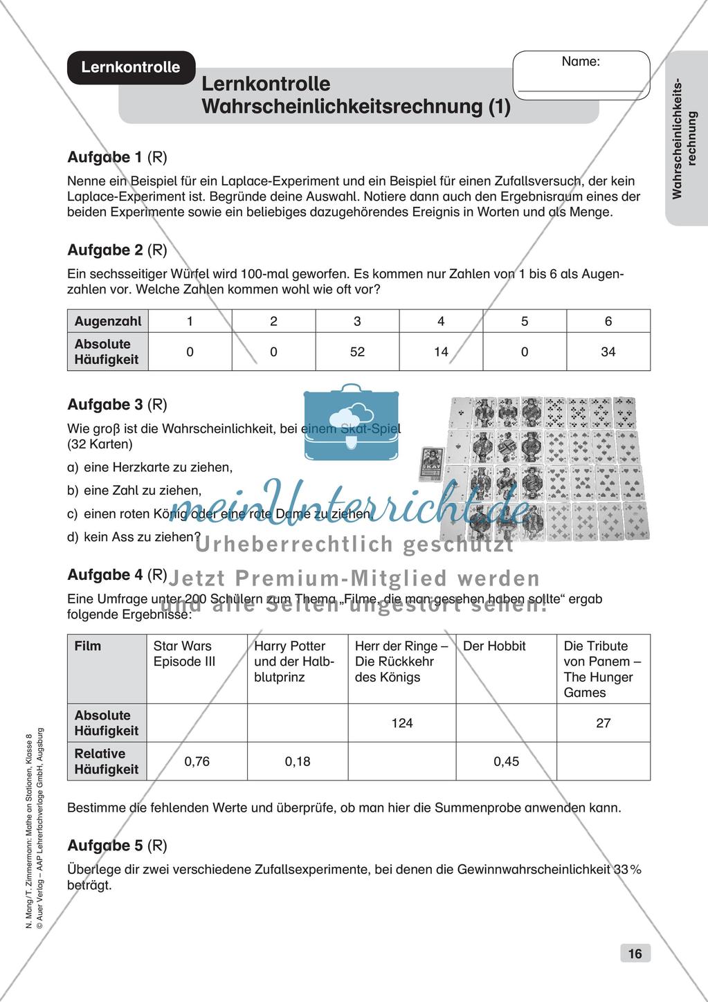 Mathe an Stationen: Wahrscheinlichkeitsrechnung Preview 18