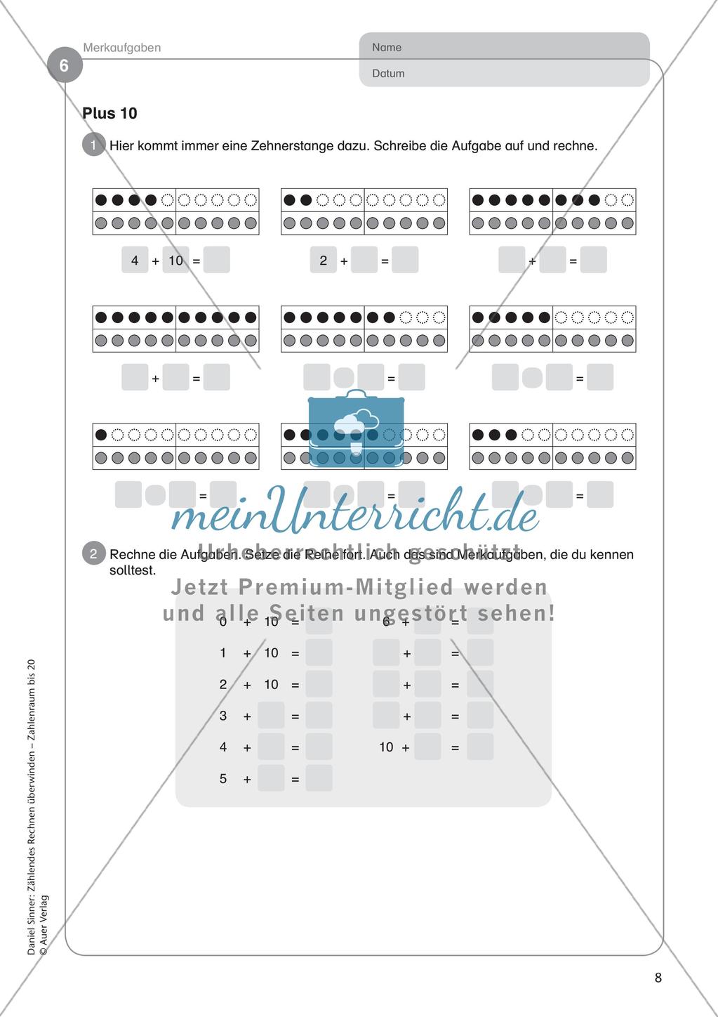Ablösung des zählenden Rechnens: Merkaufgaben Preview 10