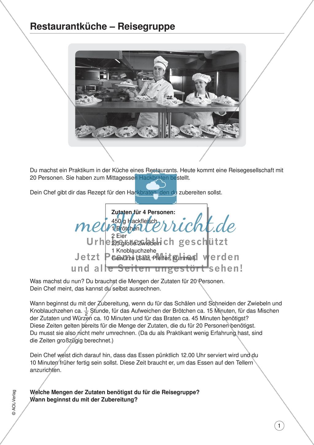 Mathe im Berufsalltag/Gastgewerbe: Rezepte umrechnen Preview 3