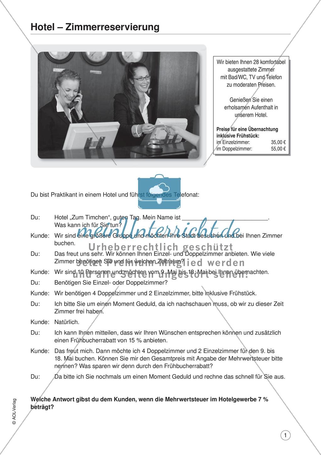 Mathe im Berufsalltag/Gastgewerbe: Übernachtungspreise berechnen Preview 3
