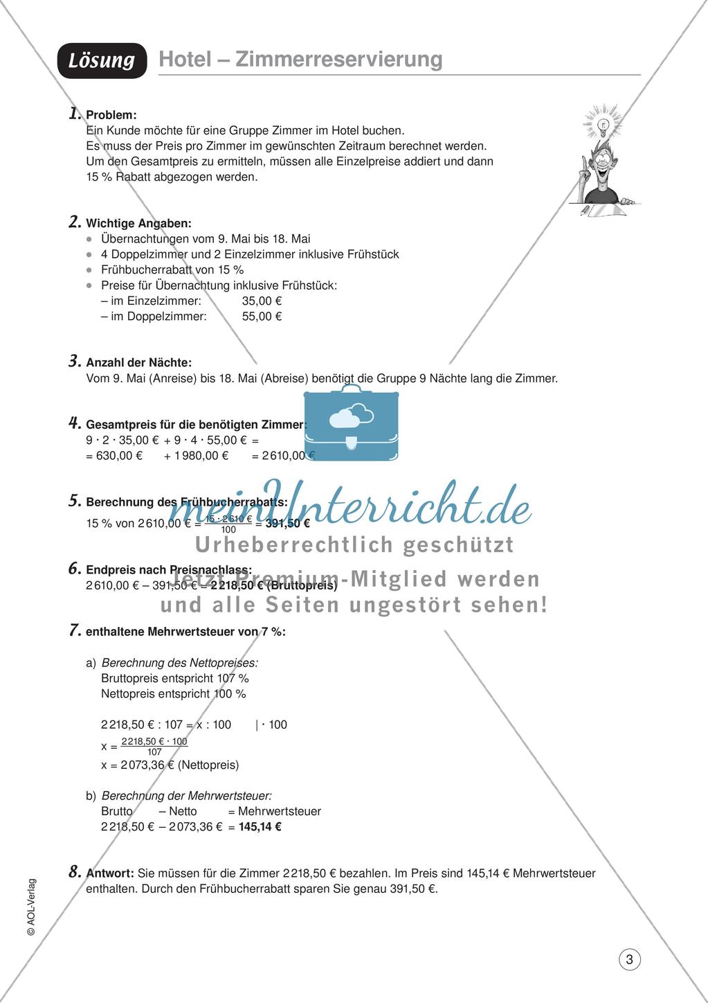 Mathe im Berufsalltag/Gastgewerbe: Übernachtungspreise berechnen Preview 5