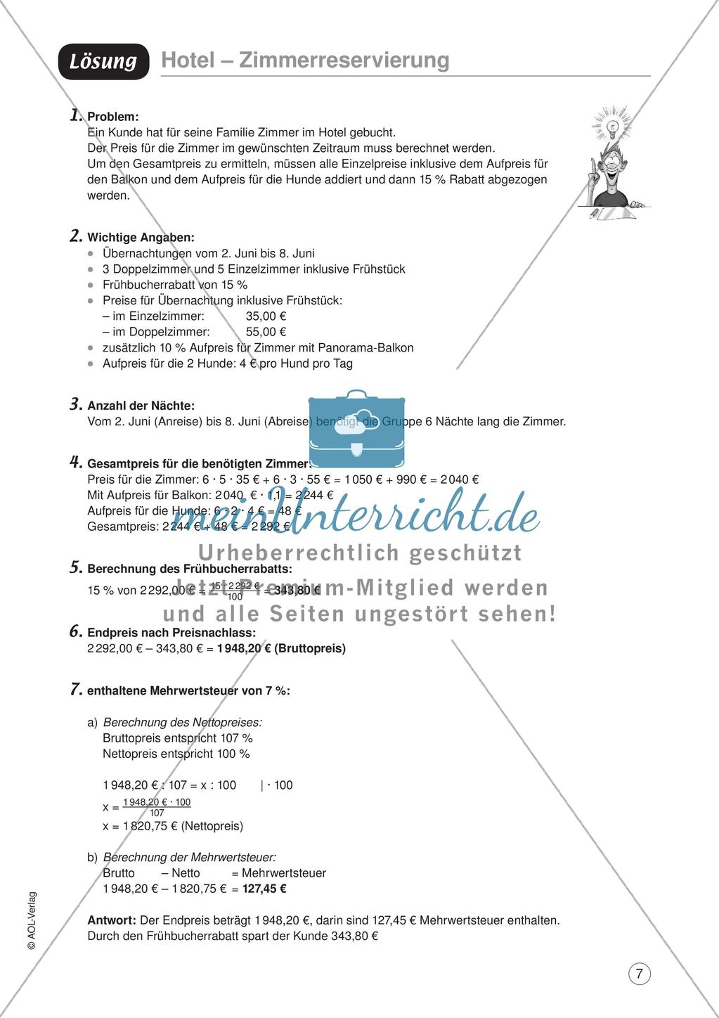Mathe im Berufsalltag/Gastgewerbe: Übernachtungspreise berechnen Preview 9